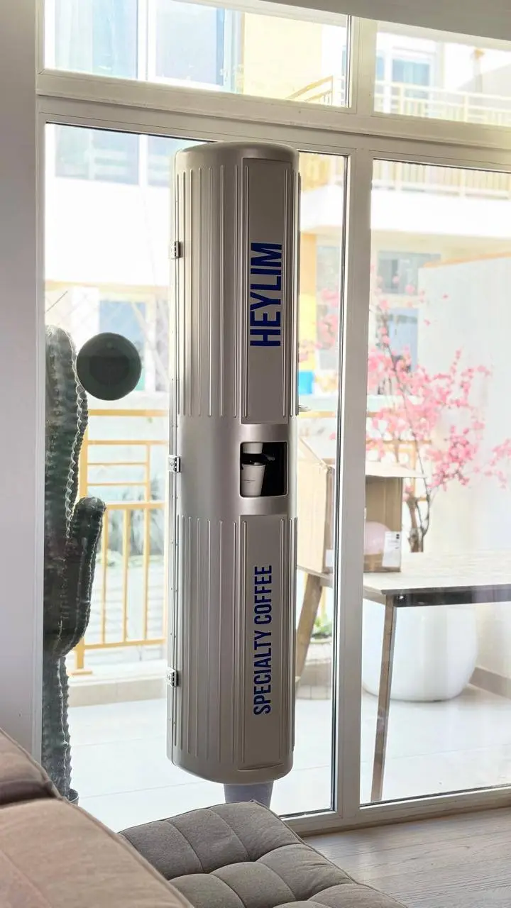 The first HEYLIM pillar, mounted by a sunlit window